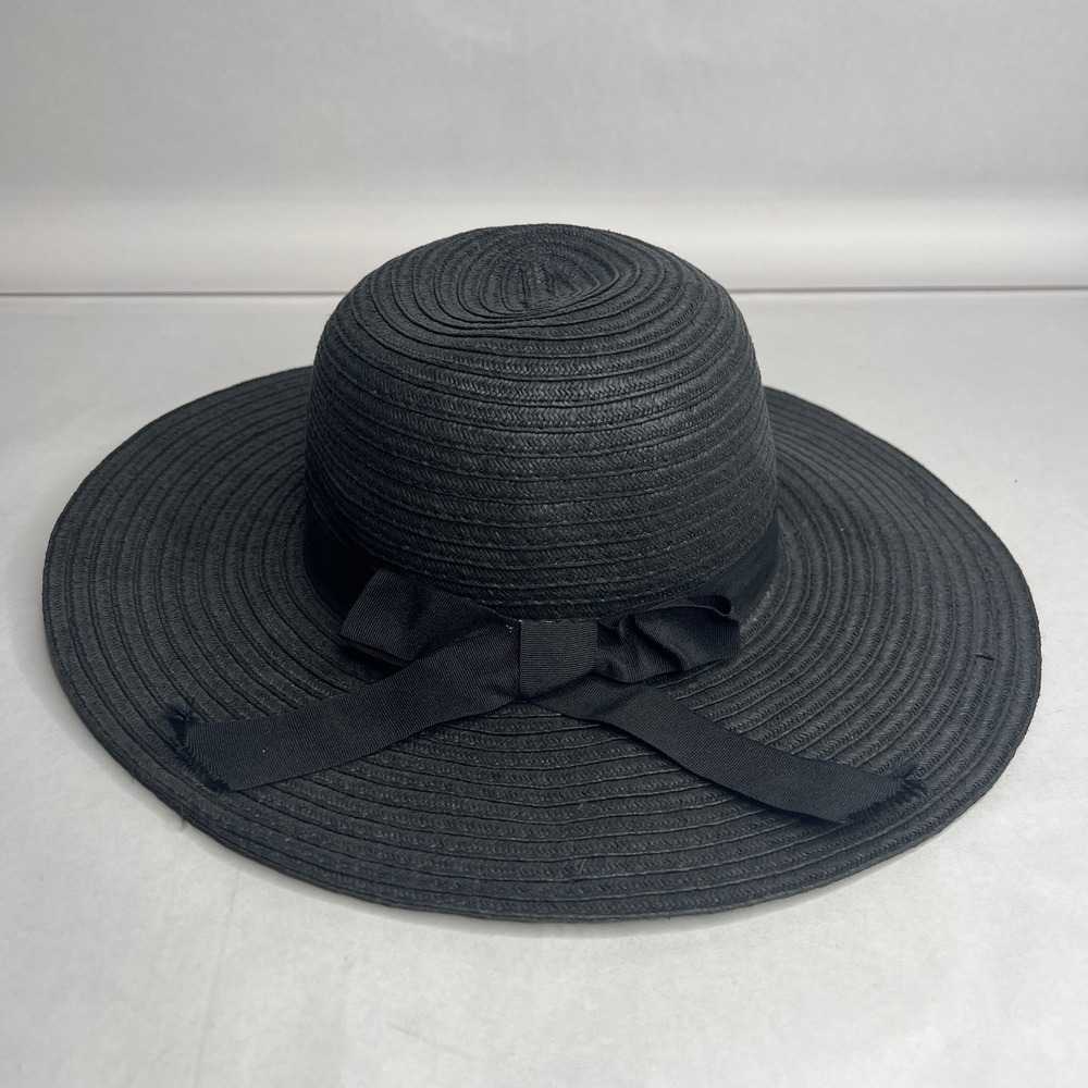 Floppy Hat Brim with Ribbon Women Folding Summer Beach Sun Straw Beach Hat Black